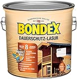 Bondex Dauerschutz Lasur Weiß 2,5 L für 32 m² | Hoher Wetter- und UV-Schutz bis zu 8 Jahre | Tropfgehemmt | Natürliches Abwittern - kein Abplatzen | Dauerschutzlasur| Holzlasur