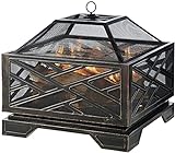 Wyxy Outdoor-Feuerstelle – 26 Zoll großes Lagerfeuer Holzbefeuerte Terrasse Feuerstelle Metallofen Feuerstelle Holzbefeuerte Bronze mit Grillrost mit Netz