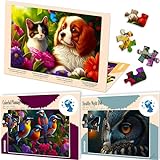 13 Piece Dementia Puzzles for Elderly - Large Piece Activities Products for Seniors by QUOKKA - 3 Alzheimers Jigsaw Puzzle Games for Adults Cat, Dog, and Birds - Cognitive Gifts Toys for Men and Women