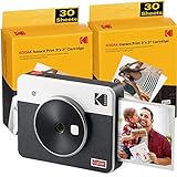 Kodak Mini Shot 3 Retro Tragbare Kabellose Sofortbildkamera und Fotodrucker, iOS & Android, Bluetooth, 76 x 76 mm, 4Pass-Technologie, 68 Blatt – Weiß