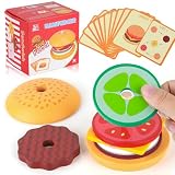 ZDNT Montessori Hamburger-Stapelspielzeug,Holz Burger Toy,Holz Hamburger,Kinder Stapelspielzeug,Hölzerne Stack Burger,Kinderküche Zubehör Holz Burger,Geschenk für Jungen Mädchen 1 2 3 + J