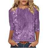 blitzangebote des Tages Heute Sommer T-Shirts für Damen Sweatshirt Oberteile 3/4 Arm Rundhalsausschnitt Bluse Elegant Tunika Sommer Shirt Knopfleiste Tshirt Teenager Mädchen Longtops Retro Top