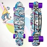 Kinder-Skateboard, komplettes Longboard, Doppelkick-Skateboard, Cruiser, Retro-Skateboards für Anfänger, Erwachsene, Teenager, Kinder (A, 56 x 15 x 12 cm)
