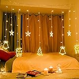 138 LED Lichtervorhang, LED Lichterkette mit Sterne & Weihnachtsmuster, Weihnachtsbeleuchtung Innen Außen Wasserdicht Dekoration für Weihnachtsdeko