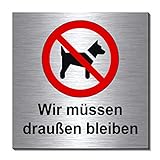 Hunde-Verbot-Wir müssen draußen bleiben-Schild 100 x 100 x 3 mm-Aluminium Edelstahloptik silber mattgebürstet Hinweisschild-1910-61