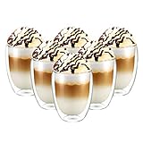 Latte macchiato Gläser Set 6 x 350 ml | Thermogläser Doppelwandig | Kaffeeglas, Trinkgläser, Teegläser, Cappuccino Gläser aus Borosilikatglas (6 x 350 ml)