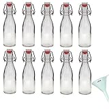 Viva Haushaltswaren - 10 x kleine Glasflasche 200 ml mit Bügelverschluss aus Porzellan zum Befüllen, als kleine Likörflasche & Saftflasche verwendbar (inkl. Trichter Ø 7 cm)