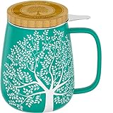 amapodo Teetasse mit Deckel und Sieb - Porzellan Tee Tasse groß 600ml - Jumbotasse - XXL Tea Cup Set Türkis - plastikfrei