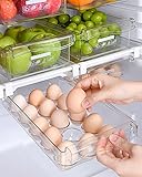 EierbehäLter 2er-Pack Eierhalter für KüHlschrank Eierbox Mit Bequemem Griff Hängeschublade 15 Eier Aufbewahrungsbox Eierkarton Plastik zum Schutz und Frischhalten Von Eiern, Klar