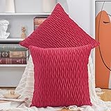 Madizz 2er Set Samt Dekorativ Zierkissenbezüge Luxus Stil Kissenbezug für Sofa für Schlafzimmer Rot 40x40 cm Quadrat
