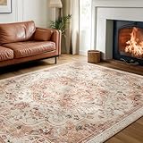 SONGMICS HOME Vintage Teppich, 80 x 150 cm, Wohnzimmerteppich, Schlafzimmerteppich, Waschbarerteppich, Rutschfester Teppich, für Küche, Flur, Esszimmer, cappuccinobeige TAR037K01