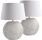 BRUBAKER 2er Set Tisch- oder Nachttischlampen Weiß Keramikfüße in zweifarbigem, mattem Finish - 38 cm Höhe, Weiß/grau