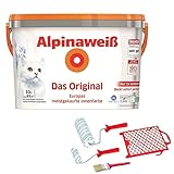 Alpina Alpinaweiß Das Original 10L | inklusive 6-teiliges Maler-Set | Weiße Wandfarbe für bis zu 80 m² |Matte Innenfarbe mit Spritz-Schutz Formel