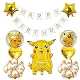 Pikachu Ballons Geburtstag Dekoration Set, Party Luftballons, ballon geburtstag, Geburtstag Deko, Happy Birthday Banner Folienballon, Konfetti Luftballons, Kindergeburtstag Geburtstagsdeko