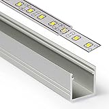 2m LED Aluprofil SMART (SM) Aluminium Profil-Leiste eloxiert für LED Streifen - Set inkl Abdeckung-Schiene durchsichtig-klar mit Montage-Klammern und Endkappen (2 Meter transparent slide)