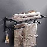 WYRKYP Handtuchhalter Wasserdichte Handtuchhalter Handtuchhalter Wandmontage Einschichtige Schwarze Handtuchstangen Für Das Badezimmer Mit Haken,60Cm