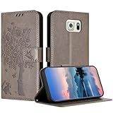 RADOO Handyhülle für Samsung Galaxy S6 Hülle Leder für Klappbar PU Leder Tasche Flip Wallet Stoßfeste Case Schutzhülle Klapphülle für Samsung Galaxy S6 Hülle Lederhülle(Grau)