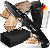 BERGKVIST® K9 Klappmesser (Einhandmesser) - scharfes Taschenmesser für Outdoor & Survival mit schwarzer Edelstahlklinge, Schleifstein & Gürteltasche