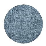Paco Home Teppich Rund Hochflor Wohnzimmer Shaggy Langflor Flauschig Modern Einfarbig, Grösse:160 cm Rund, Farbe:Blau
