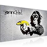 Wandbilder Affe Banane Pistole Banksy 1 Teilig Modern Vlies Leinwand Wohnzimmer Flur Street Art Grau 302812a