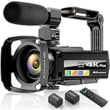 4K Videokamera Camcorder Ultra HD 48MP WiFi IR-Nachtsicht YouTube Vlogging kamera für 6-Achsen-Anti-Shake 16x Digitalzoom Kamera Recorder mit Mikrofon, Handheld-Stabilisator,Objektivhaube, 2 Batterien