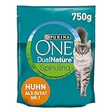 PURINA ONE DUAL Nature für ausgewachsene Katzen Huhn mit Spirulina Katzentrockenfutter Beutel, 750 g