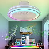 VOMI Unsichtbar Deckenventilator mit Fernbedienung Dimmbar LED Deckenleuchte RGB Farbwechsler Leise Deckenventilator mit Beleuchtung Bluetooth Lautsprecher Dünn Ventilator für Schlafzimmer