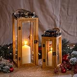 Gadgy® Holzlaternen 2er Set Laternen groß für Innen und Außen | Windlicht groß | Laterne Deko | Kerzenständer Holz | Haustür Deko | Windlicht Glas Set | Laterne Holz Weihnachten Dek