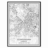Ludwigshafen Deutschland Karte Wandkunst Leinwand drucken Poster Artwork ungerahmt moderne Schwarz-Weiß-Karte Souvenir Geschenk Home Decor
