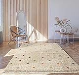 the carpet Bahar Shaggy Hochflor (35 mm) Langflor Wohnzimmer Teppich Punkt Muster Creme-Bunt 120 cm Rund