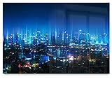 BilderKing Stylisches Acrylglas-Bild 90x60cm Skyline. EIN Elegantes, modernes 5mm Acrylbild Cyberpunk City. Für Wohnzimmer, Schlafzimmer, Flur, Jugendzimmer. Mit Befestigung für schwebende Optik