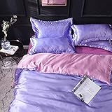 Exlcellexngce Bettbezug,Einfache Einfache Farbe Sommer EIS Seide Cool FüHle Doppelt ErhöHte BettwäSche Seide Seide Doppelbett Einzeln Kissen-X_2.0m Bett (4 StüCke)