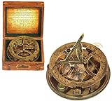 TUBAZ - 12,7 cm Steampunk-Sonnenuhr-Kompass - Top Grade perfekt kalibriert großer Messing nautischer antiker Vintage Stil Kompass mit Holzbox, Geburtstagsgeschenke, Danksagung, Taufgeschenke