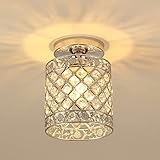 Pageone Moderne Flur Kristall Deckenleuchte E27 Kristall lampe mit Chrom Metall Lampenschirme Rund Eingang Deckenlampe 1-Flammig Flurlampe für Korridor Balkon Foyer Treppe Kleine zimmer Umk
