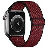 Recoppa Apple Watch Armband Elastisch Stoff, Komplementärfarbe Solo Loop Gewebtes Nylonarmband mit Einstellbarem Verschluss Kompatibel mit iWatch Series 7/6/SE/5/4/3/2/1, Rot 38mm 40mm