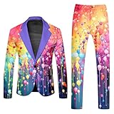 Generisch Zweiteiliger mit langärmeligem Mantel Hose für Herren in Regenbogenfarben, bedruckter Knopfleiste Taschen für Feiertagspartys Hirten Weste Overall Anzug