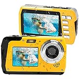 Lincom Unterwasserkamera Unterwasser Kamera 2.7K Full HD 48.0 MP Kamera mit Zwei Bildschirmen für Selfie wasserdichte Kamera zum Schwimmen und Schnorcheln