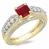 Kleine Schätze Damen Ring 14 Karat Gelbgold Rubin Diamant Vintage Style Solitaire Mit Accents Verlobungsring 1 3/4 Karat