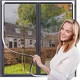 【Upgrade】 Verstellbarer magnetischer Fensterschutz zum Selbermachen, max. 119,1 cm H x 180,3 cm B, passt auf jede Größe kleiner, einfache Installation (weißer Rahmen mit grauem Netz).