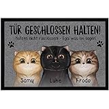 SpecialMe® Fußmatte Katzen personalisiert (1-3) mit Namen Geschenk für Katzenbesitzer Katzenmama Katzenpapa rutschfest & waschbar schwarz 60x40cm