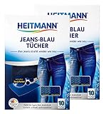 Heitmann Jeans Blau Tücher (10 Tücher, Blau), 2er Pack: Färbetücher für alte Jeans im neuen Look, Farb-Erhalt in Jeansblau beim Waschen, Rückstandsfreie Pflege gegen Verblassungen