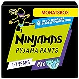 Ninjamas Nachthöschen/Höschenwindeln für Jungs (17-30kg), 60 Pyjama Höschen, 4-7 Jahre, MONATSBOX, absorbierende Windelhöschen, Auslaufschutz für die ganze Nacht