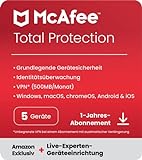 McAfee Total Protection 2023 + Neue Gerätekonfiguration | Amazon exclusiv | 5 Geräte | Virenschutz- und Internet-Sicherheitssoftware | inkl. VPN | 1-Jahres-Abonnement | Download-Code|