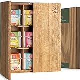 WALDWERK Design Teebox (9 Fächer) - Teebox mit Zubehör für Wandmontage - Tee Aufbewahrung aus robustem Akazienholz - Plastikfreie Teebeutel Aufbewahrungsbox - Teebox Holz