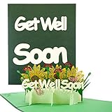 TOG BEG 3D Pop-up Grußkarte mit Motiven 'Get Well Soon' und Blumen, ein liebevolles Geschenk und Gute Besserung für betroffene Person aus Familien-, Freunde-, oder Kollegenkreis inkl. Umschlag