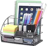 POPRUN Schreibtisch Organizer Metall Netz Tischorganizer mit Stiftablagen/Stifthalter und Schublade für Büro und Schule Schwarz
