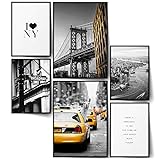 BLCKART Infinity New York City Poster Bilder Set Manhattan Stilvolle Poster Wohnzimmer Bilder Lama Taxi Freiheitsstatue Brooklyn Bridge (L | 2X A3 | 4X A4 | Ohne Rahmen, New York City LAMA)