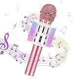 Drahtloses Bluetooth Karaoke Mikrofon, 3-in-1 Handmikrofon mit LED-Lichtern die Singen Home KTV Party Lautsprecher mit Aufnahmefunktion Kinder Karaoke-Maschine für Smartphone (Roségold)
