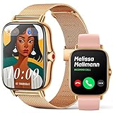 FMK Smartwatch Damen mit Telefonfunktion, 1.69' HD Buntes Touchscreen Fitnessuhr Armbanduhren Damen mit Pulsmesser, Blutdruckmessung, Schlafmonitor, Nachrichtenerinnerung Smart Watch für Android iOS
