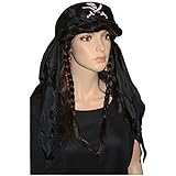 Dunkelbraune Damen Piratenperücke mit Kopftuch + Zöpfen Perücke Pirat Piratin